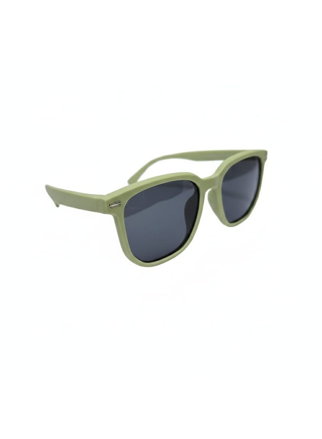 Kids Polarized Square Sunglasses – Matte Sage Green – UV400 Protection for Kids (Age 6 -12) - Image 1